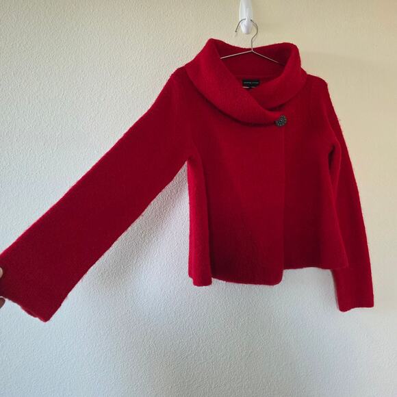 Adrienne Vittadini Wool Blend Jacket Red Asymmetrical Button Collar Womens M - Picture 4 of 10